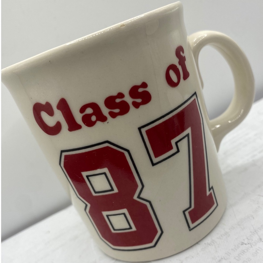 Vintage Class of 87 Coffee Mug Made in England Red Cream Ceramic 1987 Graduation